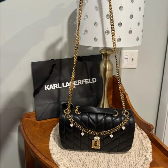 NWT Karl Lagerfeld Black Quilted Leather Shoulder or crossbody Bag 🖤 - Picture 5 of 12